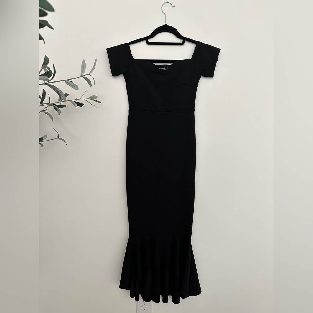 Misguided black cocktail midi dress - size 0